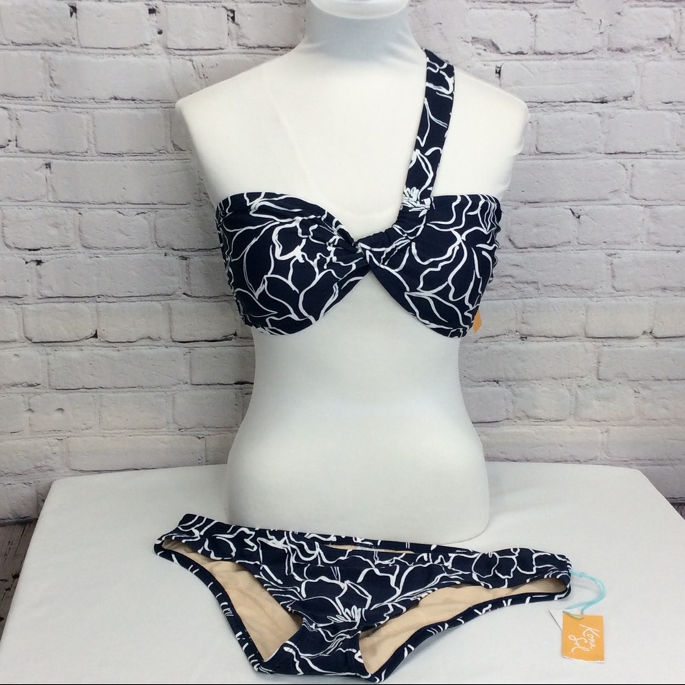 Kona Sol 2 Piece Swimsuit Floral Swirl Navy/White - Picture 3 of 12